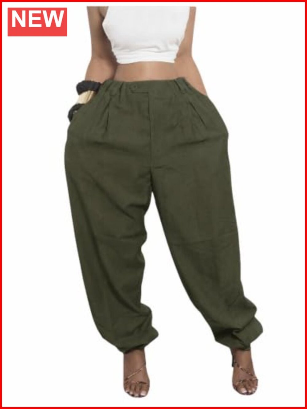 Women's High Waisted Tapered Harem Pants Pleated Streetwear with Pockets